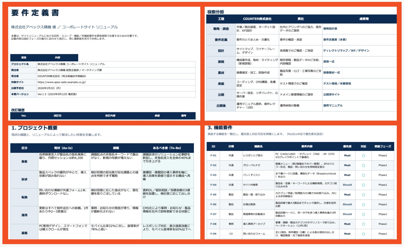 要件定義書・役割分担などの参考ドキュメント